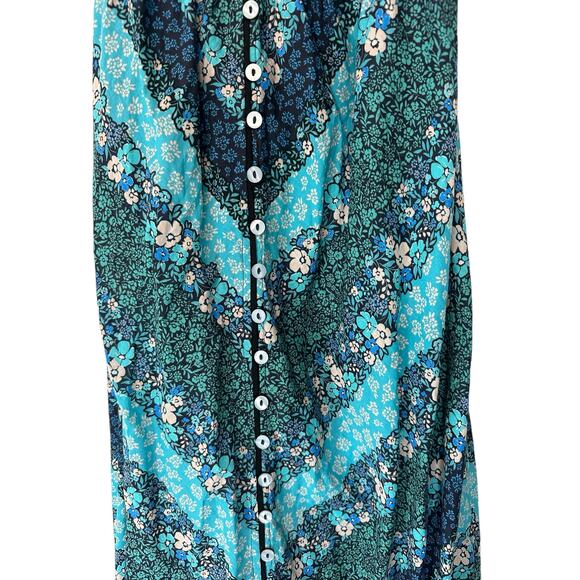 Shoshanna Blue Floral Button Front V-Neck Smocked Halter Midi Dress Size Medium - Picture 6 of 11